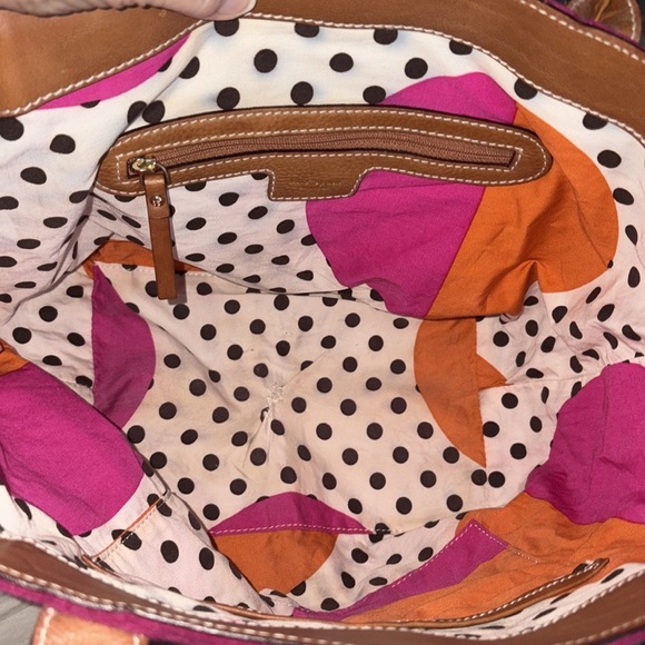 Kate Spade   Wool bag  tote  shoulder bag wool/leather trim  fuchsia/light brown - Picture 4 of 17